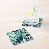 Blau, Grün und Weiß Wirbel Abstrakte Flüssigkeiten Rechteckiger Pappuntersetzer (Vor Ort)