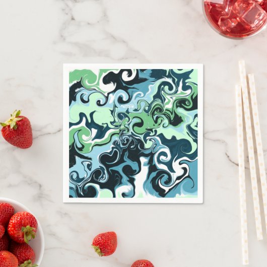 Blau, Grün und Weiß Wirbel Abstrakte Flüssigkeiten Serviette (Beispiel)