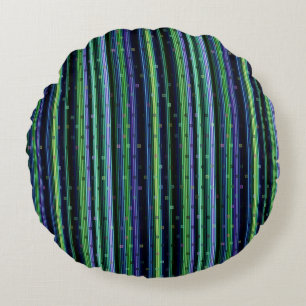 Blau, grün, violett geometrisch mit Streifen Rundes Kissen