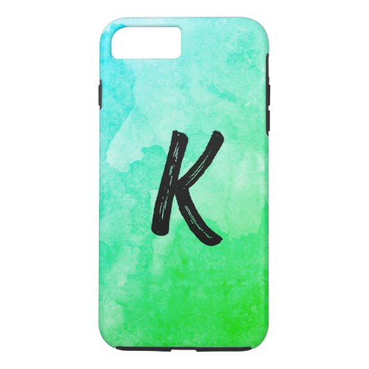 Blau Grün / Wasserfarbe / Monogramm Case-Mate iPhone Hülle (Rückseite)