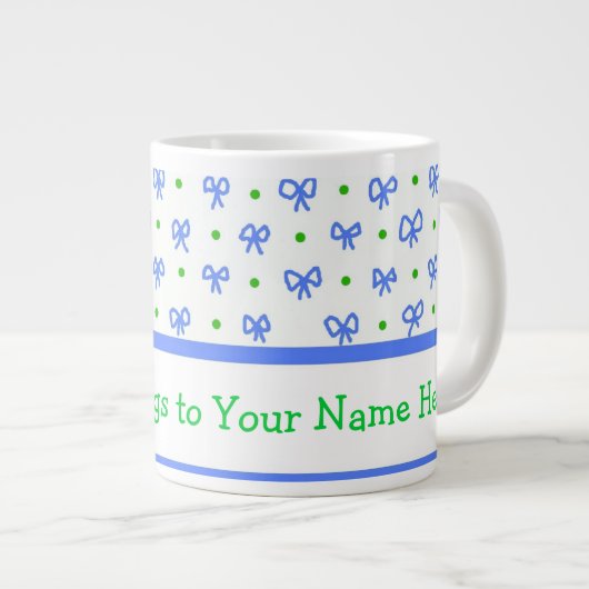 Blau/grün/weiß Bows Mini-Print Jumbo-Tasse (Vorderseite Rechts)