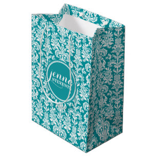 Blau-Grün & Weiße Vintage-Damaskus Mittlere Geschenktüte