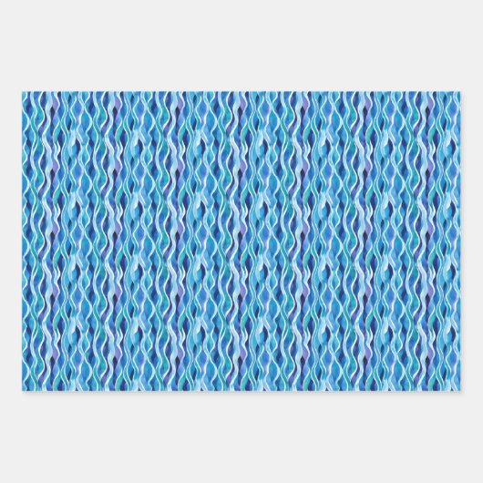 Blau / Grün / Weiße Wasserfarben Wavy Lines Geschenkpapier Set (Vorderseite 3)