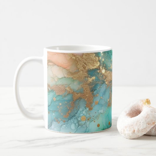 Blau-grüne Alkoholfarbe Kaffeetasse (Mit Donut)