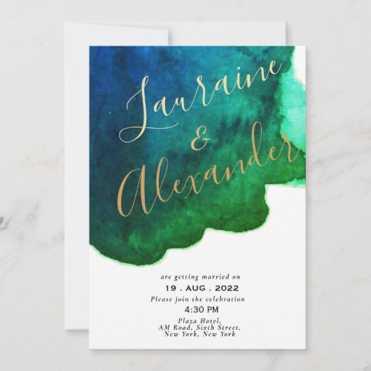 Blau-grüne Aquarellfarbe abstrakte Spritze Einladung (Vorderseite)