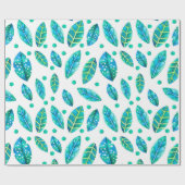 Blau-Grüne Blätter Nahtloses Muster Geschenkpapier (Flach)