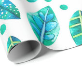 Blau-Grüne Blätter Nahtloses Muster Geschenkpapier (Rolleneckpunkt)