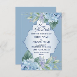 Blau-grüne Blätter rahmen Elegante Hochzeit Save The Date