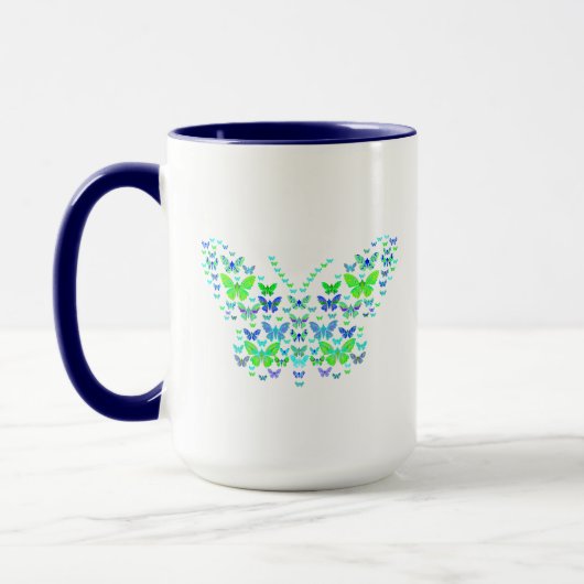 Blau-grüne Combo-Tasse mit mehreren Schmetterlinge Tasse (Links)
