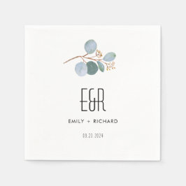 Blau-grüne Eukalyptus-Rahmen schwarz auf weiß Serviette