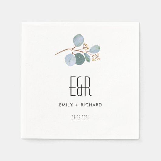 Blau-grüne Eukalyptus-Rahmen schwarz auf weiß Serviette (Vorderseite)