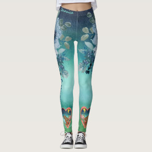 Blau Grüne Floral  Leggings