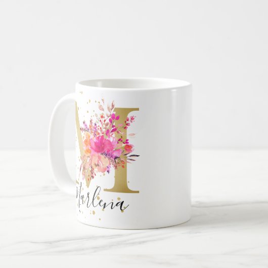 Blau-grüne Florenschrift M Monogramm Kaffeetasse (Vorderseite Links)