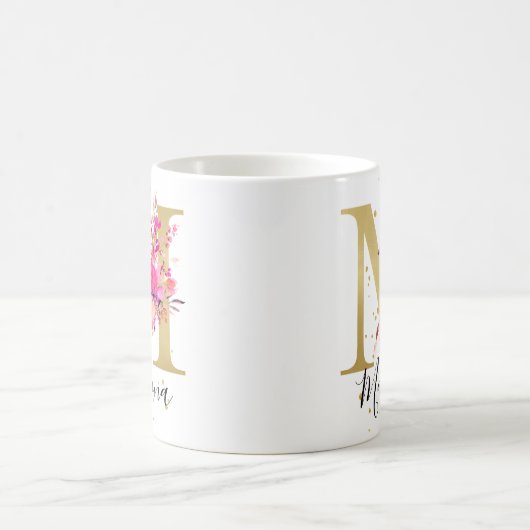 Blau-grüne Florenschrift M Monogramm Kaffeetasse (Mittel)