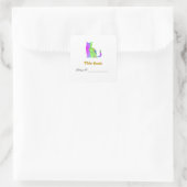 Blau Grüne Katze Design-Exlibris  Quadratischer Aufkleber (Tasche)