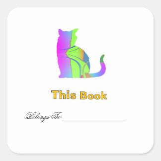 Blau Grüne Katze Design-Exlibris  Quadratischer Aufkleber