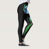 Blau-grüne Neonfarben-Blume auf schwarz Leggings (Rechts)