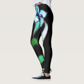Blau-grüne Neonfarben-Blume auf schwarz Leggings (Links)