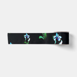 Blau-grüne Neonfarben-Blume auf schwarz Satinband