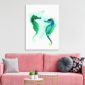 Blau-grüne Seepferde Weiß Leinwand Seepferd (Insitu (Wohnzimmer))