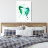Blau-grüne Seepferde Weiß Leinwand Seepferd (Insitu (Schlafzimmer))