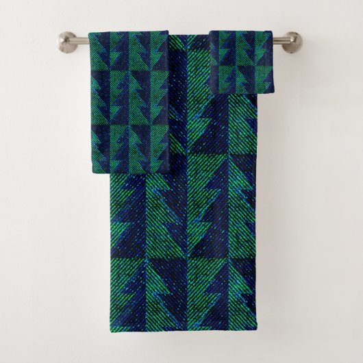 Blau, grüne Weihnachtsbäume. Badhandtuch Set (Insitu)