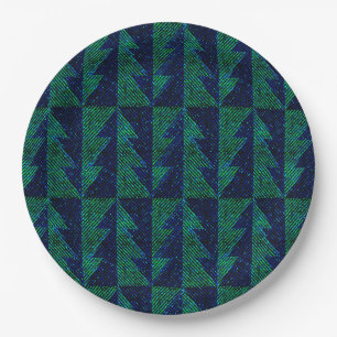 Blau, grüne Weihnachtsbäume. Christmas Pappteller