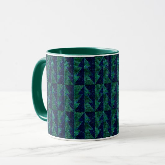 Blau, grüne Weihnachtsbäume. Tasse (Vorderseite Links)