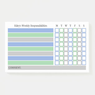 Blau Grüne Wöchentliche Aufgaben Pflichtenplan Post-it Klebezettel