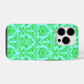 Blau Grüner Damast iPhone Hülle (Rückseite (Horizontal))