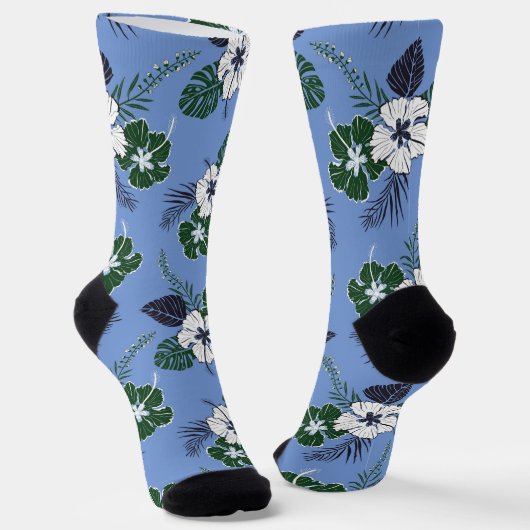 Blau-grüner Hibiskus Socken (Gewinkelt)