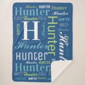 Blau - Grüner Name und Monogram Cloud Word Art Sherpadecke (Vorderseite)