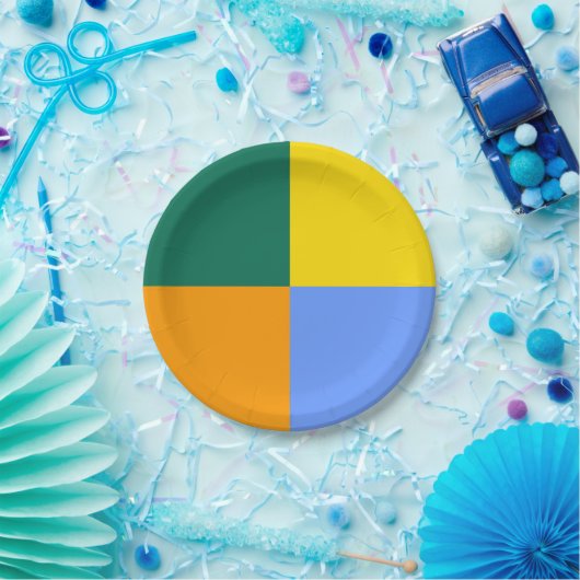 Blau-grüner Orange gelb Pappteller (Party)