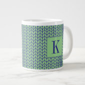 BLAU GRÜNER STRICK Große weiße Tasse + Ursprünglic (Vorderseite Rechts)