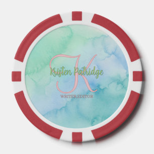 blau grüner Wasserfarb-Editor Schriftsteller Name Pokerchips