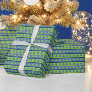 Blau grüner Weihnachtsbaum Geschenkpapier