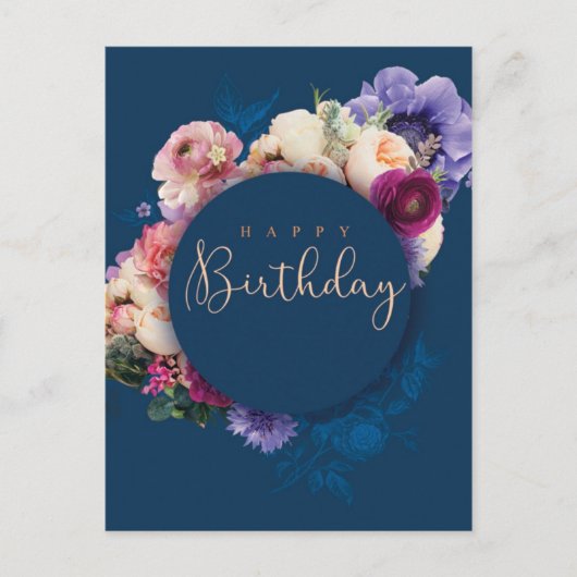 Blau-Happy Birthday Postkarte (Vorderseite)