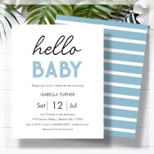 Blau | Hello Baby | Einladung der Babydusche