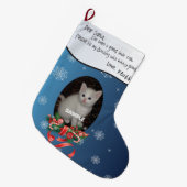 Blau HINZUFÜGEN IHRE Katzenjacke Foto und Name Seh Großer Weihnachtsstrumpf (Vorderansicht (hängend))