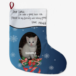 Blau HINZUFÜGEN IHRE Katzenjacke Foto und Name Seh Großer Weihnachtsstrumpf