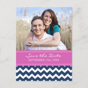 Blau-Hot-Pink-Foto Save the Date Hochzeitskarte Ankündigungspostkarte