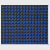 Blau Houndstooth Pied de Poule Black Geschenkpapier (Flach)