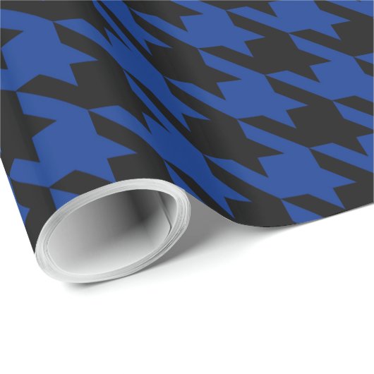 Blau Houndstooth Pied de Poule Black Geschenkpapier (Rolleneckpunkt)