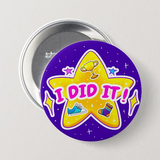 Blau Ich habe es Abzeichen 3 gemacht" Button (Vorne & Hinten)