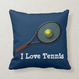 Blau-"ich Liebe-Tennis" Throw-Kissen mit Schläger Kissen