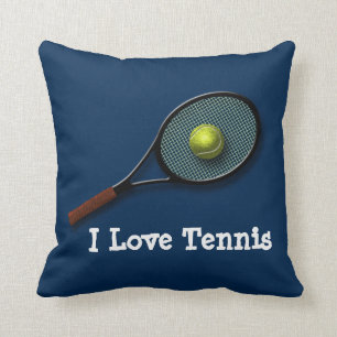 Blau-"ich Liebe-Tennis" Throw-Kissen mit Schläger Kissen