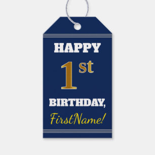 Blau, Imitat-Gold1. Geburtstag + Individueller Geschenkanhänger