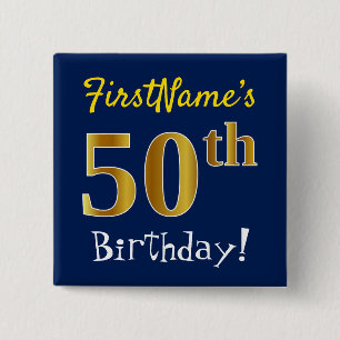 Blau, Imitat-Gold50. Geburtstag, mit individuellem Button