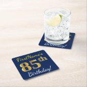 Blau, Imitat-Gold85. Geburtstag + Individueller Rechteckiger Pappuntersetzer (Vor Ort)