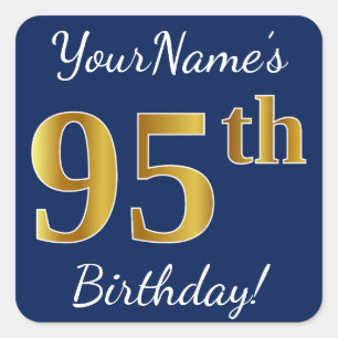 Blau, Imitat-Gold95. Geburtstag + Individueller Quadratischer Aufkleber